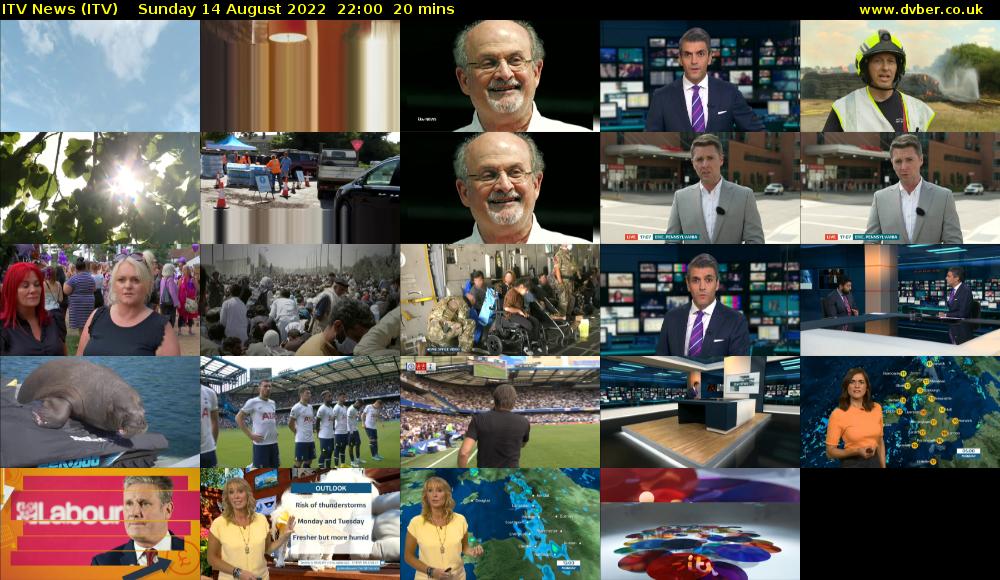 ITV News (ITV) Sunday 14 August 2022 22:00 - 22:20