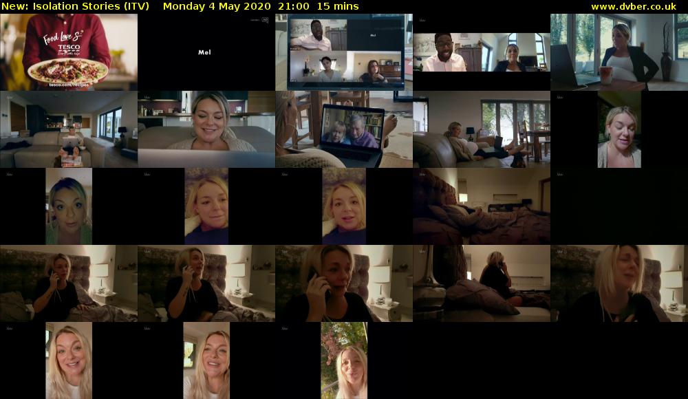 Isolation Stories (ITV) Monday 4 May 2020 21:00 - 21:15