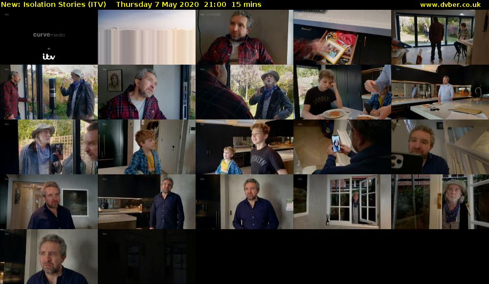 Isolation Stories (ITV) Thursday 7 May 2020 21:00 - 21:15