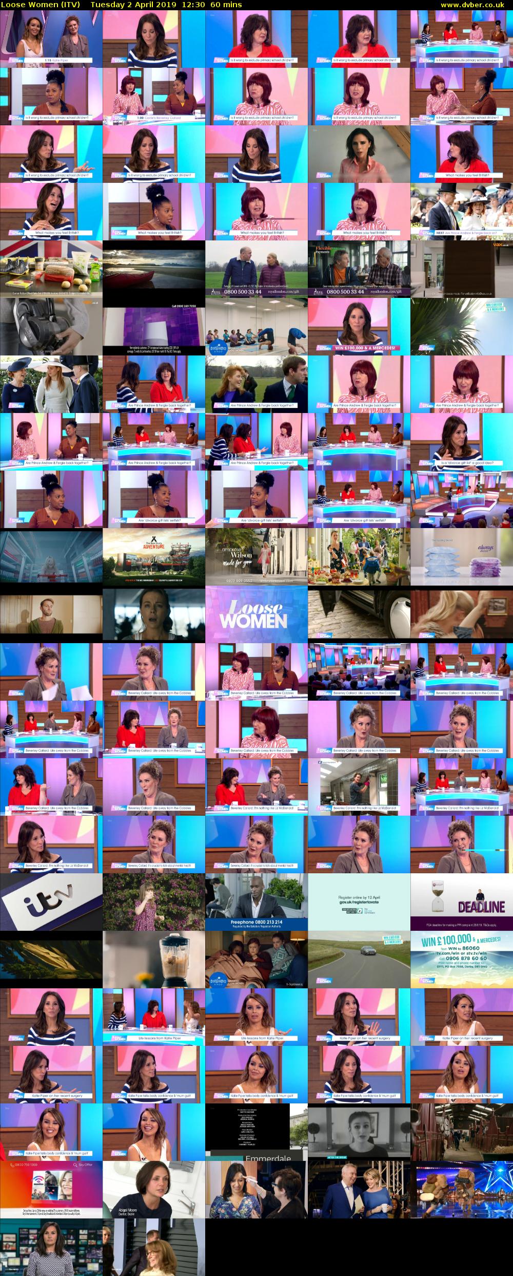 Loose Women (ITV) Tuesday 2 April 2019 12:30 - 13:30