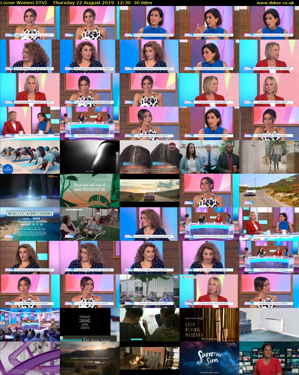 Loose Women (ITV) Thursday 22 August 2019 12:30 - 13:00