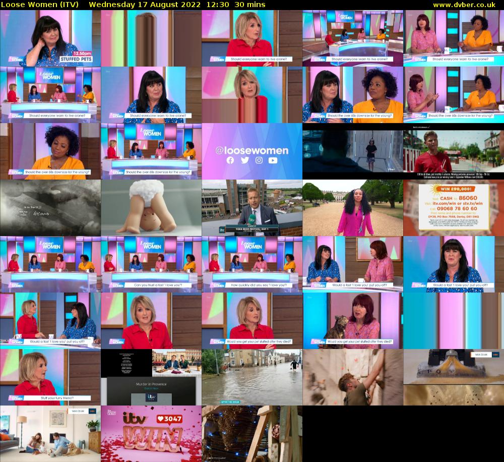 Loose Women (ITV) Wednesday 17 August 2022 12:30 - 13:00