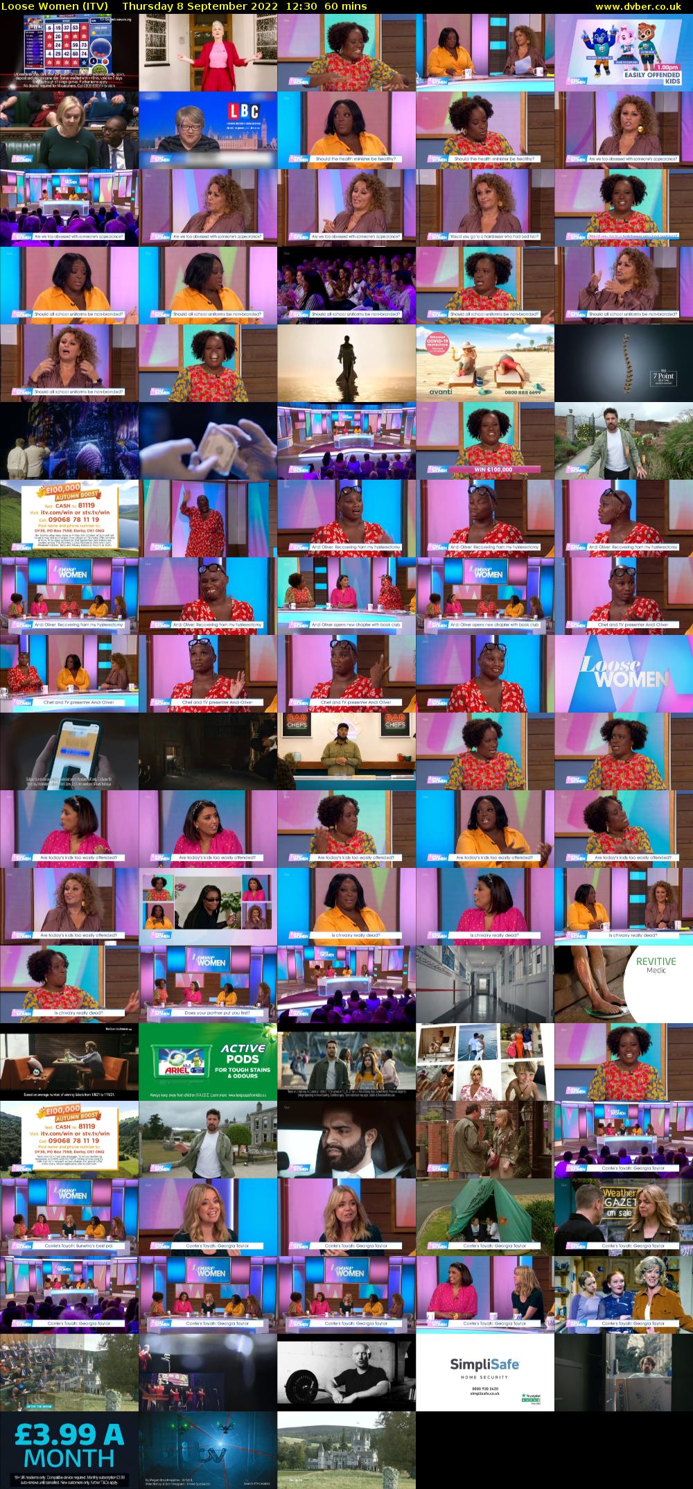 Loose Women (ITV) Thursday 8 September 2022 12:30 - 13:30