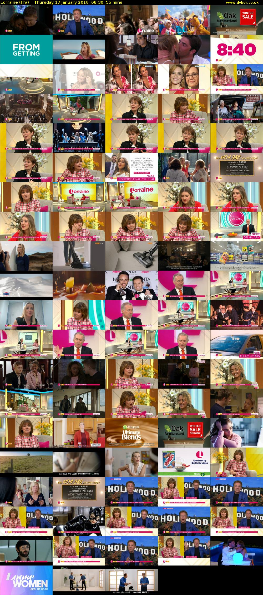 Lorraine (ITV) Thursday 17 January 2019 08:30 - 09:25