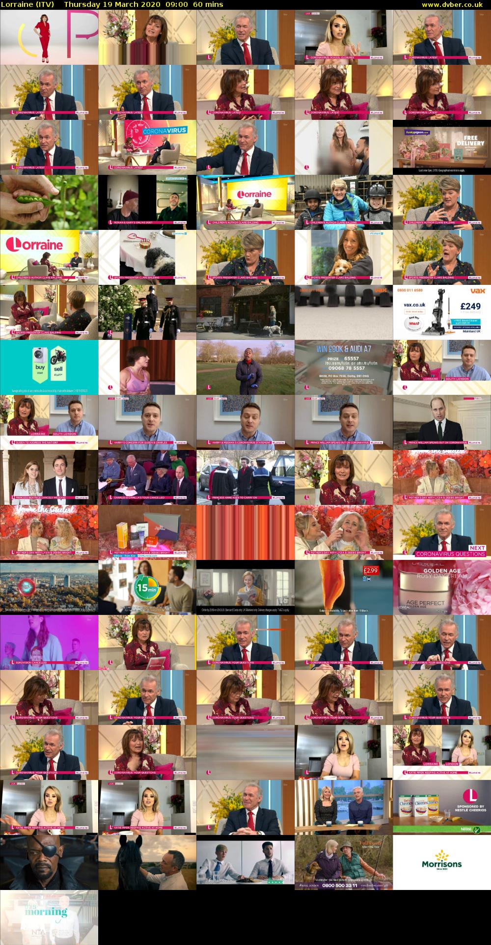 Lorraine (ITV) Thursday 19 March 2020 09:00 - 10:00