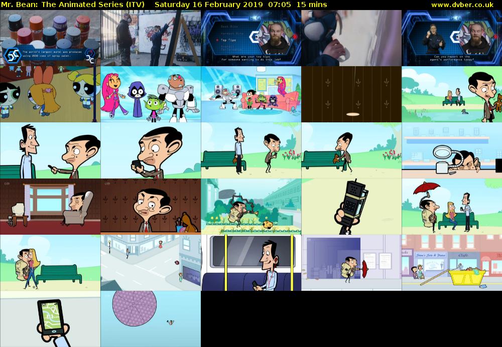 Mr. Bean: The Animated Series (ITV) Saturday 16 February 2019 07:05 - 07:20