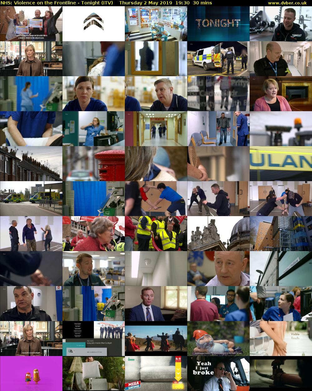 NHS: Violence on the Frontline - Tonight (ITV) Thursday 2 May 2019 19:30 - 20:00