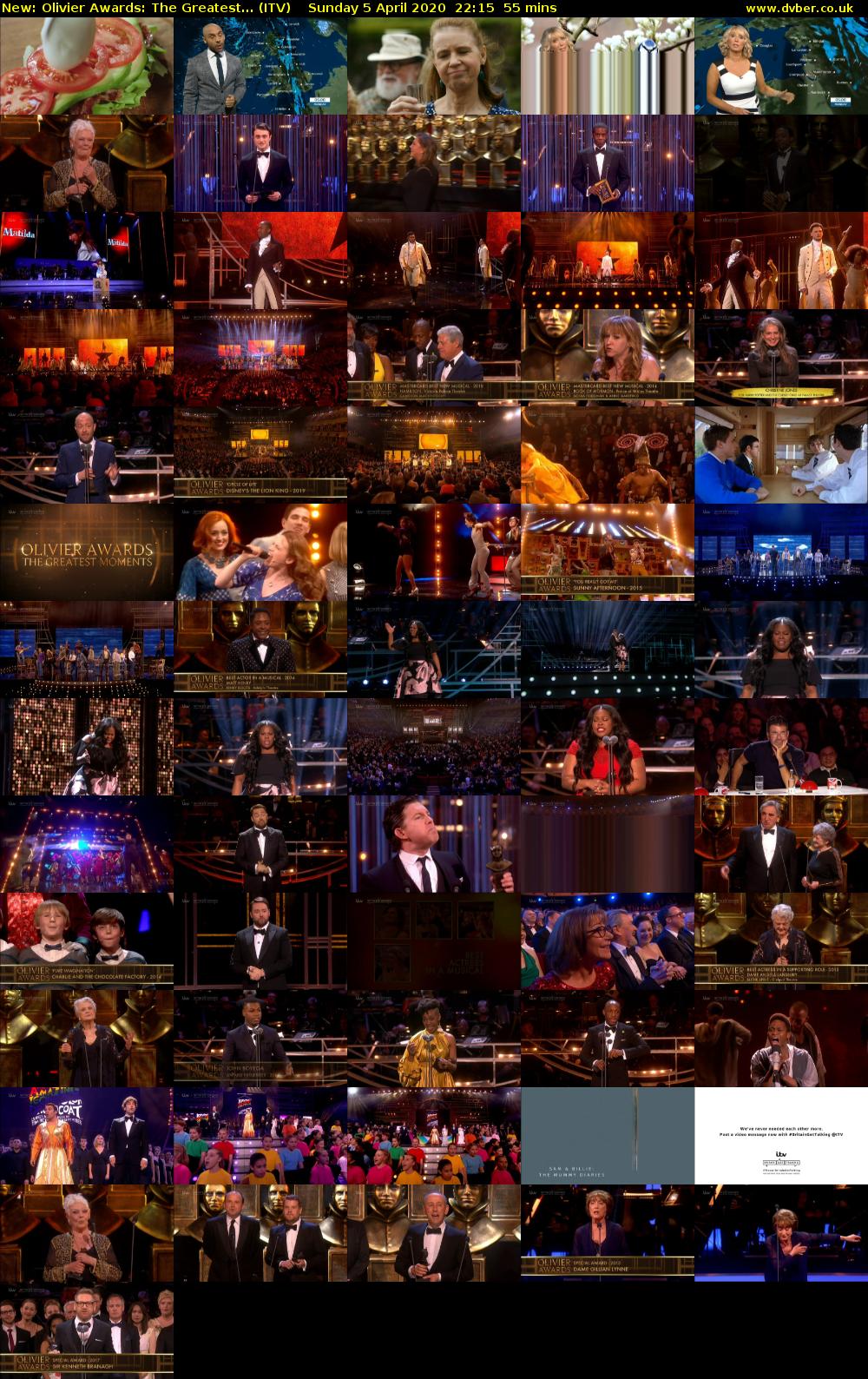 Olivier Awards: The Greatest... (ITV) Sunday 5 April 2020 22:15 - 23:10