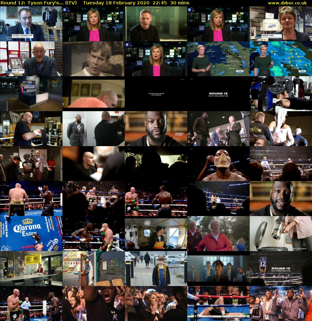 Round 12: Tyson Fury's... (ITV) Tuesday 18 February 2020 22:45 - 23:15
