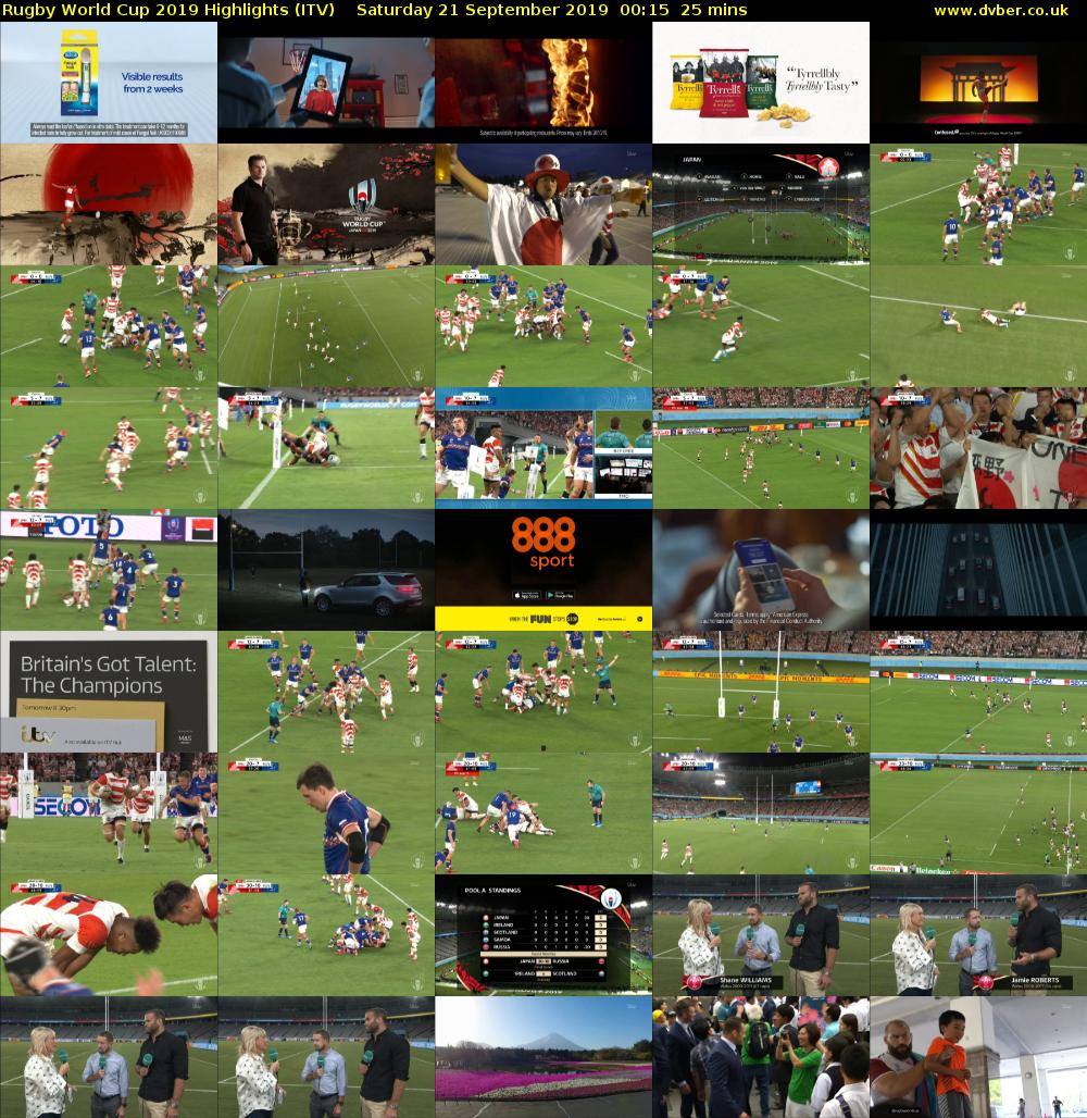 Rugby World Cup 2019 Highlights (ITV) Saturday 21 September 2019 00:15 - 00:40