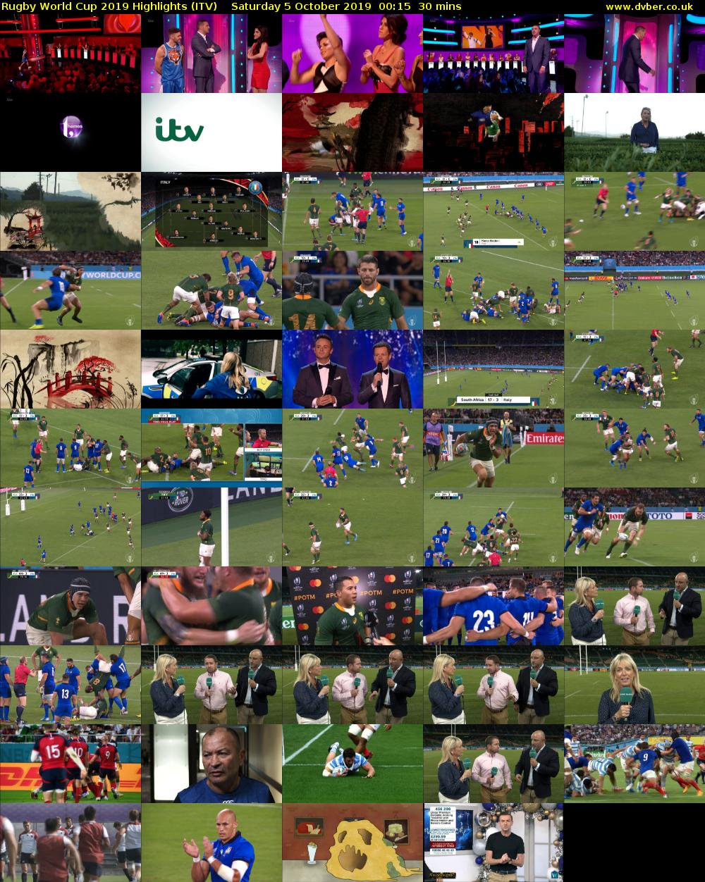 Rugby World Cup 2019 Highlights (ITV) Saturday 5 October 2019 00:15 - 00:45