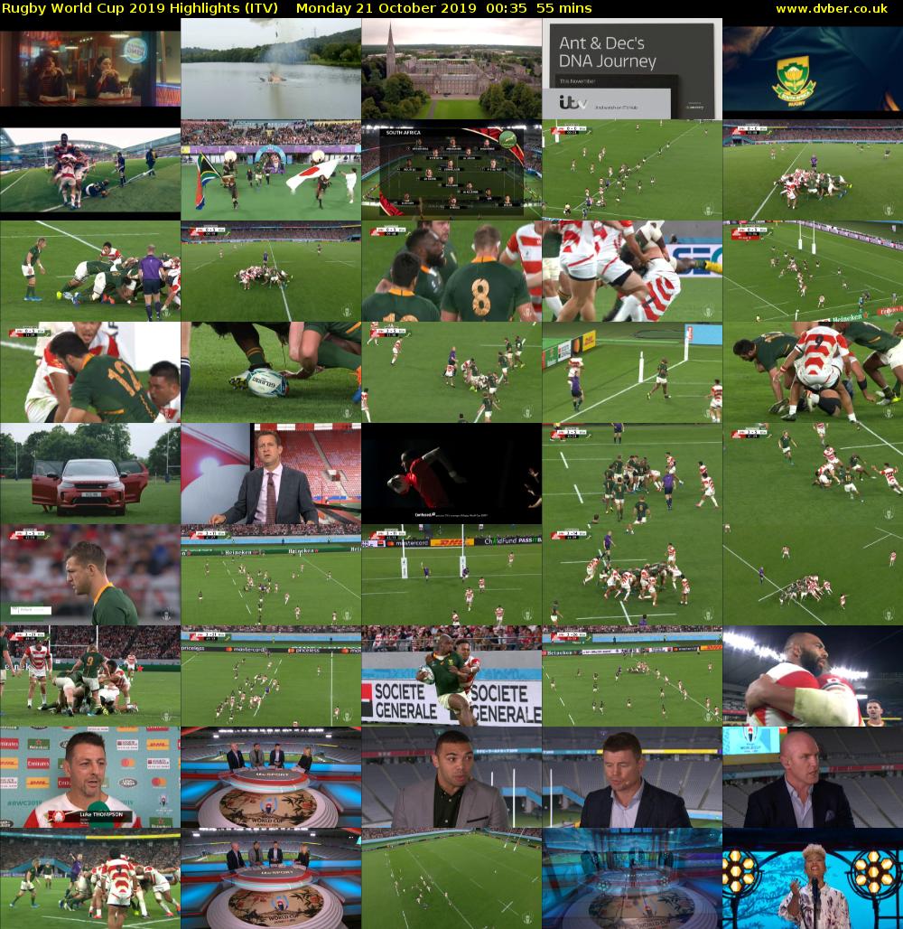 Rugby World Cup 2019 Highlights (ITV) Monday 21 October 2019 00:35 - 01:30