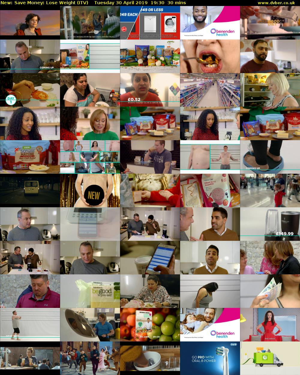 Save Money: Lose Weight (ITV) Tuesday 30 April 2019 19:30 - 20:00