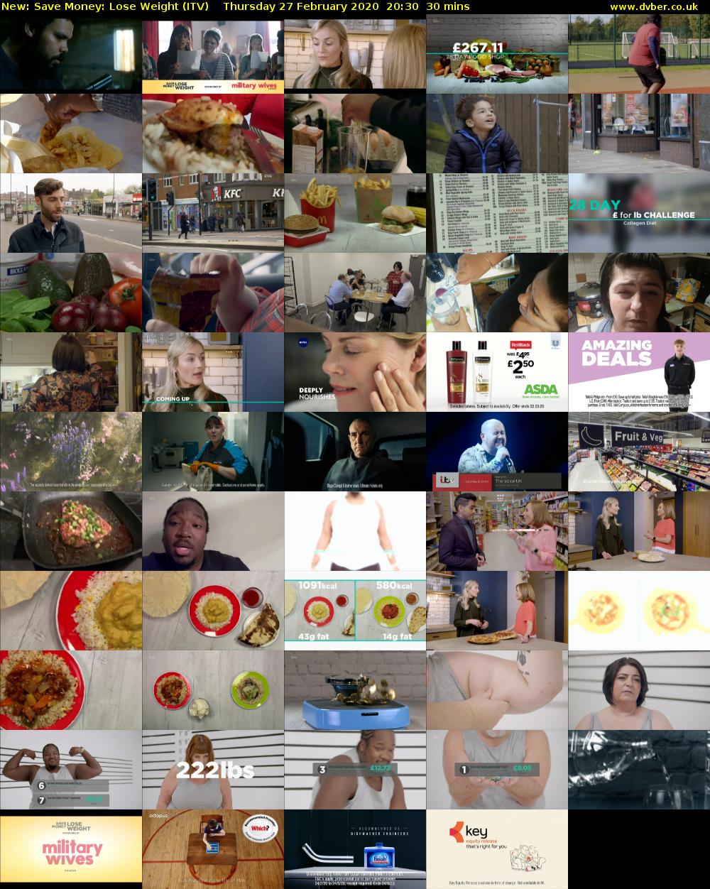 Save Money: Lose Weight (ITV) Thursday 27 February 2020 20:30 - 21:00