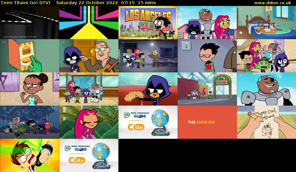Teen Titans Go! (ITV) Saturday 22 October 2022 07:15 - 07:30