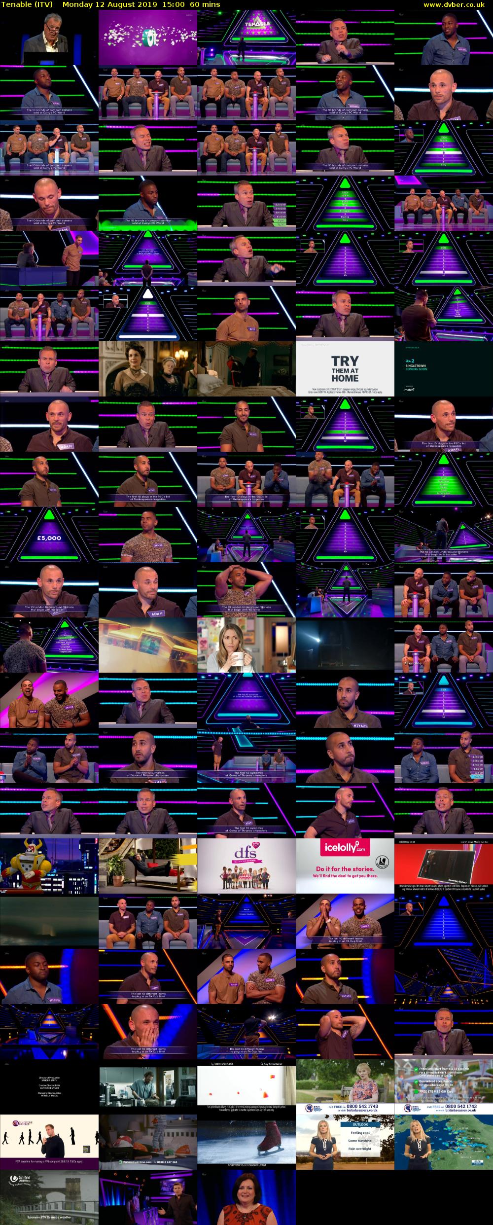 Tenable (ITV) Monday 12 August 2019 15:00 - 16:00