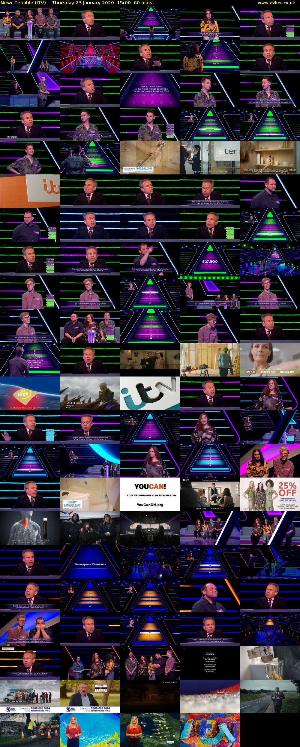 Tenable (ITV) Thursday 23 January 2020 15:00 - 16:00