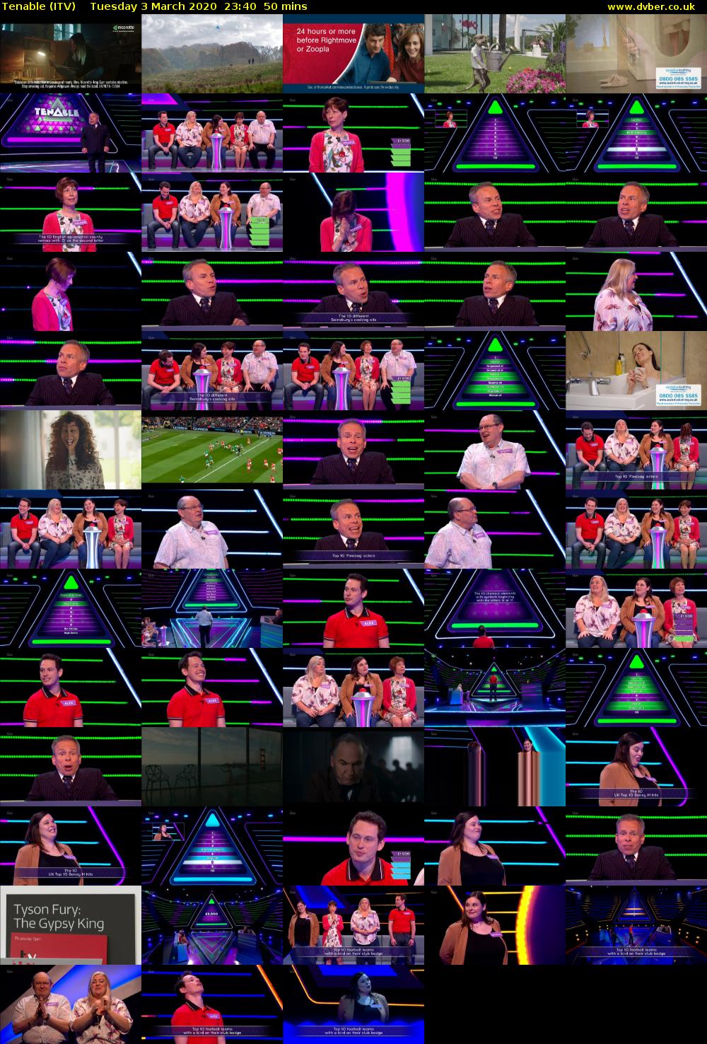 Tenable (ITV) Tuesday 3 March 2020 23:40 - 00:30