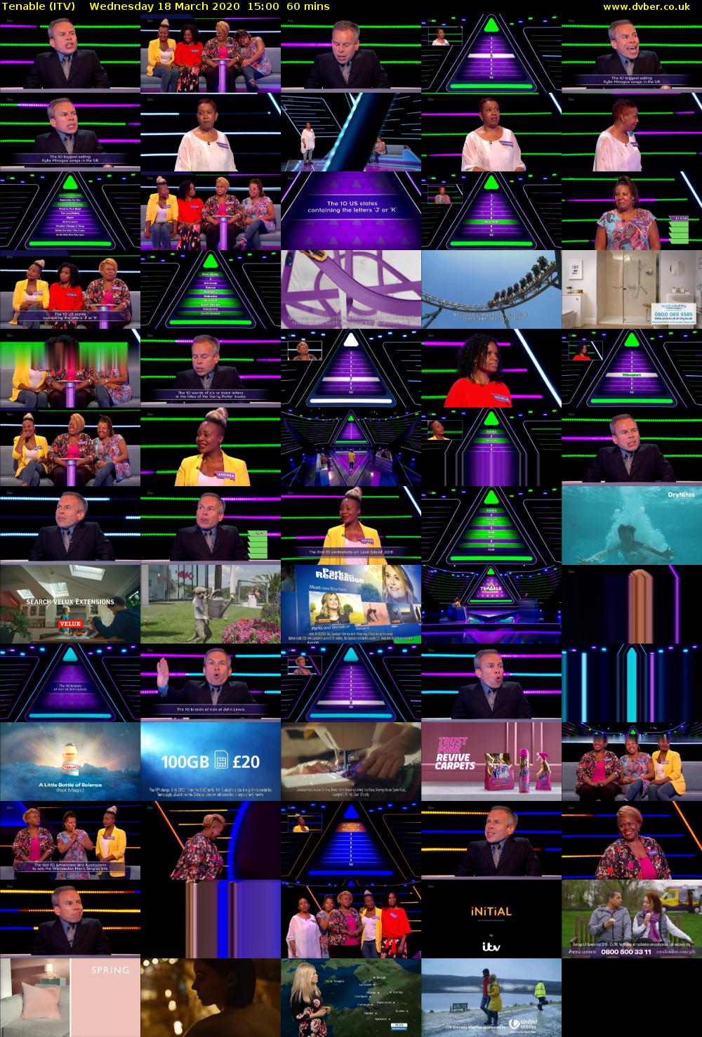 Tenable (ITV) Wednesday 18 March 2020 15:00 - 16:00