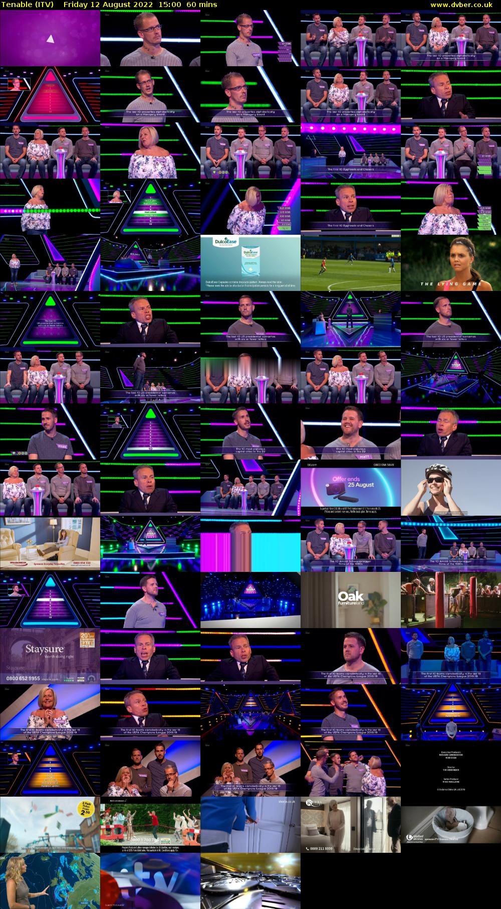 Tenable (ITV) Friday 12 August 2022 15:00 - 16:00