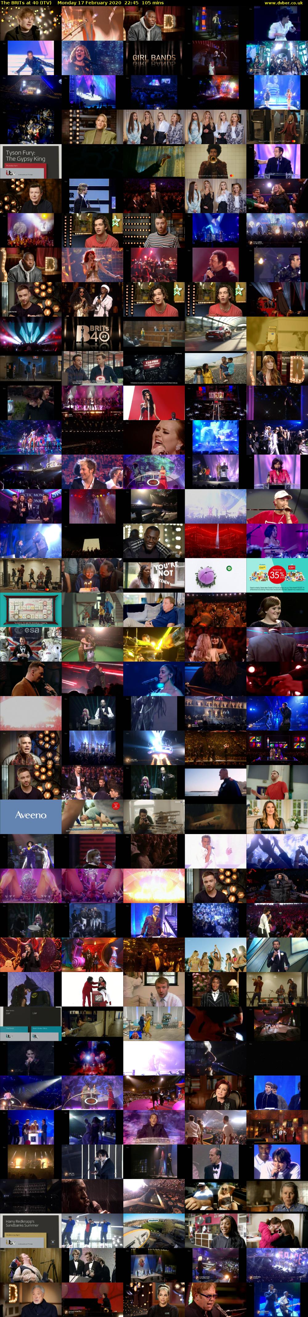 The BRITs at 40 (ITV) Monday 17 February 2020 22:45 - 00:30