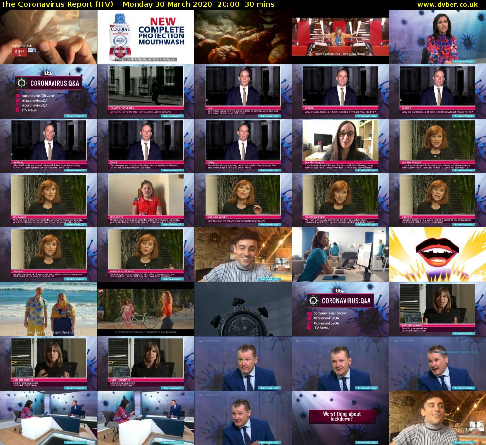 The Coronavirus Report (ITV) Monday 30 March 2020 20:00 - 20:30