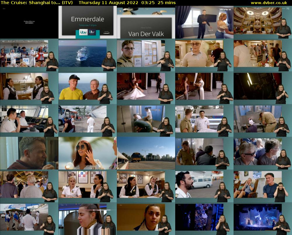 The Cruise: Shanghai to... (ITV) Thursday 11 August 2022 03:25 - 03:50