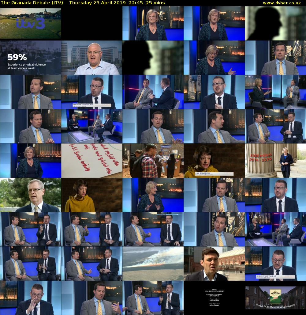 The Granada Debate (ITV) Thursday 25 April 2019 22:45 - 23:10