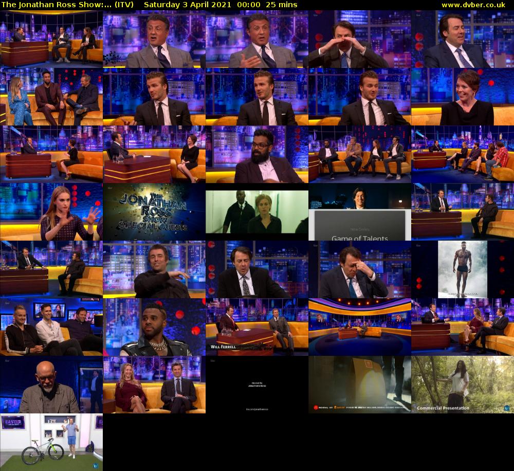 The Jonathan Ross Show:... (ITV) Saturday 3 April 2021 00:00 - 00:25