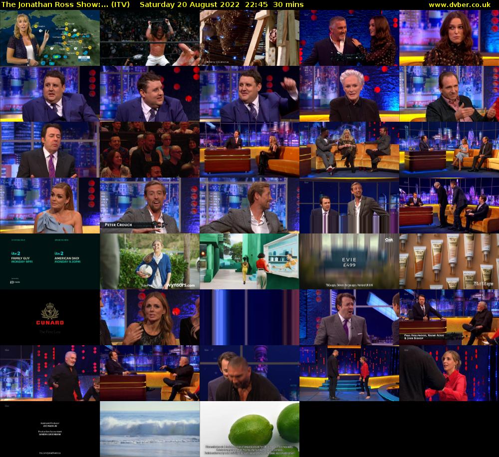 The Jonathan Ross Show:... (ITV) Saturday 20 August 2022 22:45 - 23:15