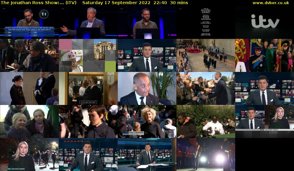 The Jonathan Ross Show:... (ITV) Saturday 17 September 2022 22:40 - 23:10