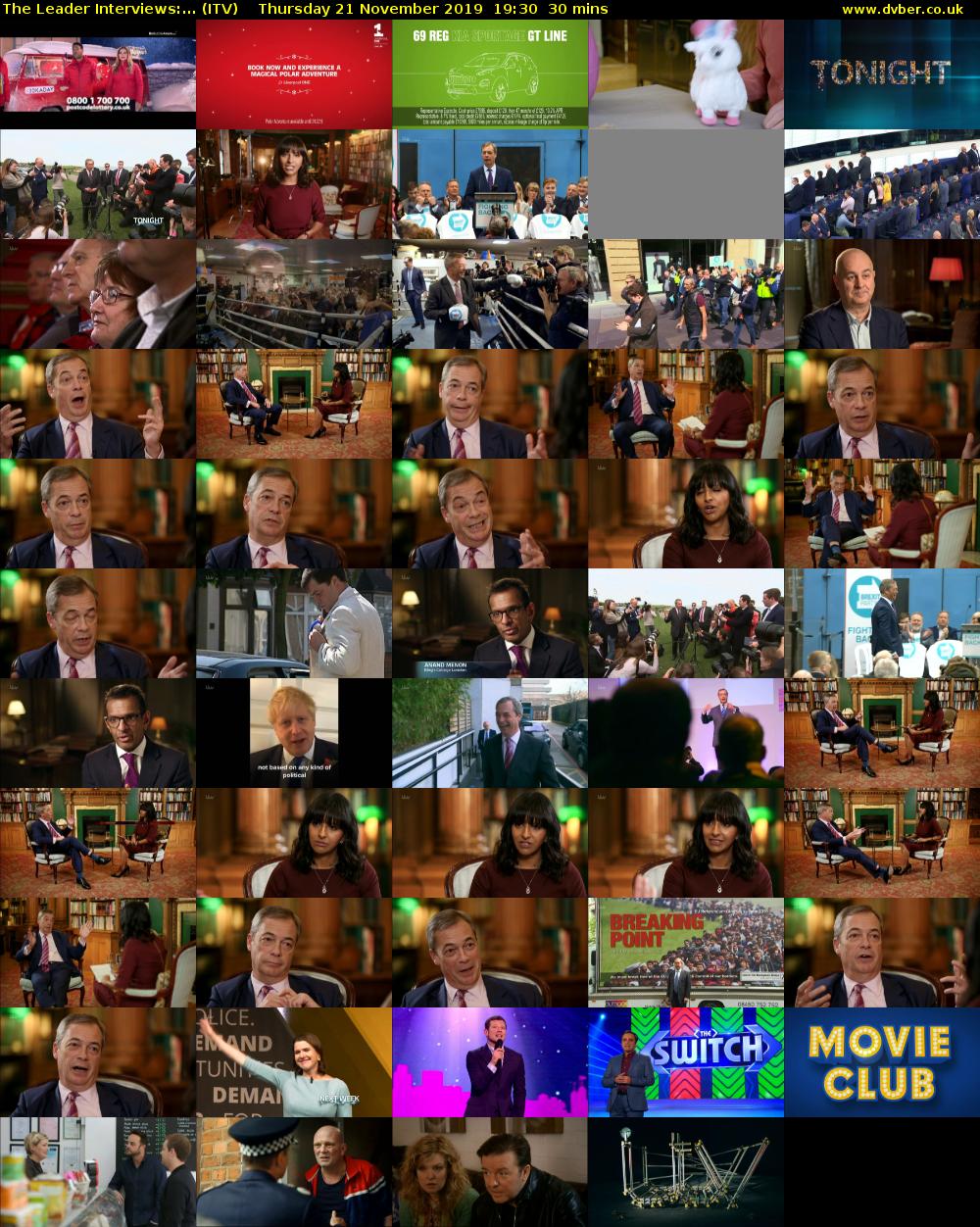 The Leader Interviews:... (ITV) Thursday 21 November 2019 19:30 - 20:00