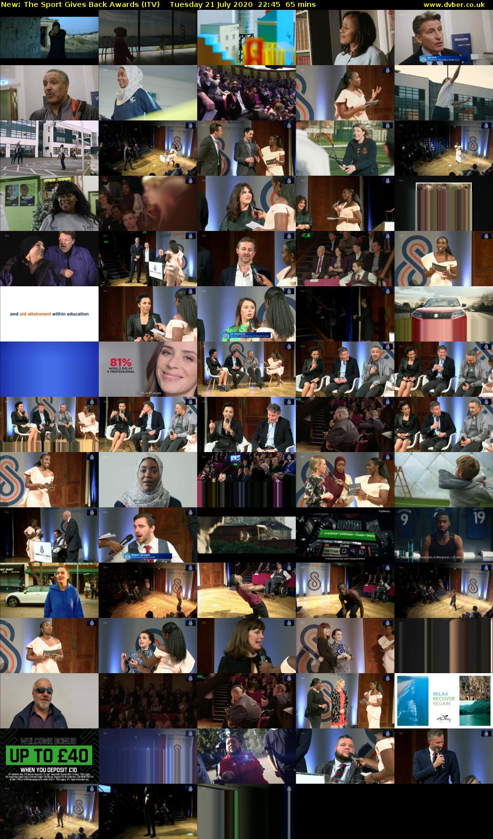 The Sport Gives Back Awards (ITV) Tuesday 21 July 2020 22:45 - 23:50