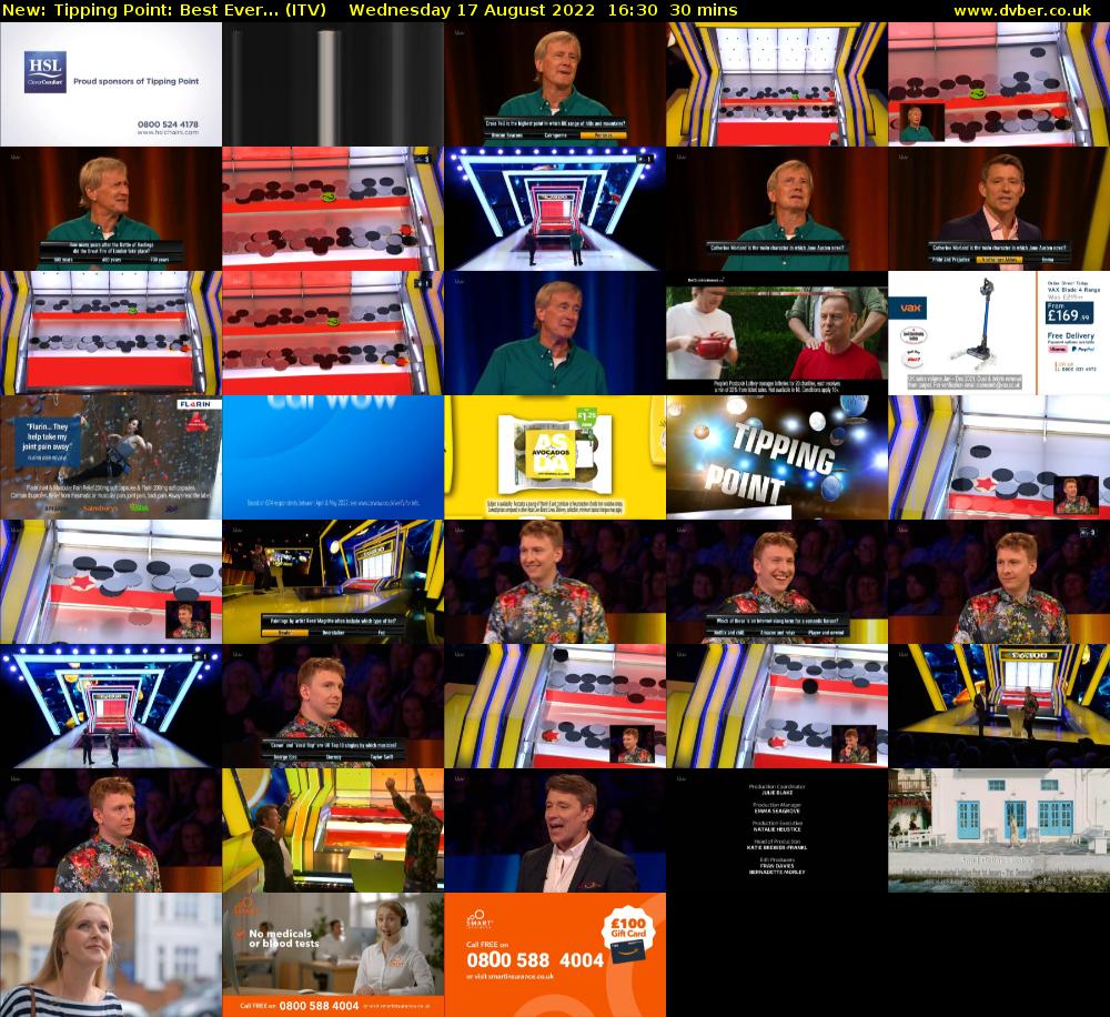 Tipping Point: Best Ever... (ITV) Wednesday 17 August 2022 16:30 - 17:00
