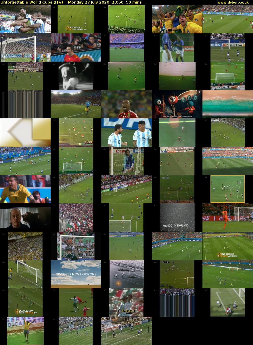 Unforgettable World Cups (ITV) Monday 27 July 2020 23:50 - 00:40