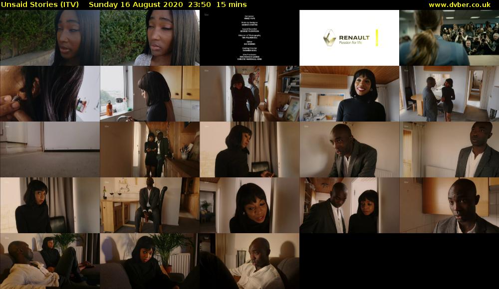 Unsaid Stories (ITV) Sunday 16 August 2020 23:50 - 00:05