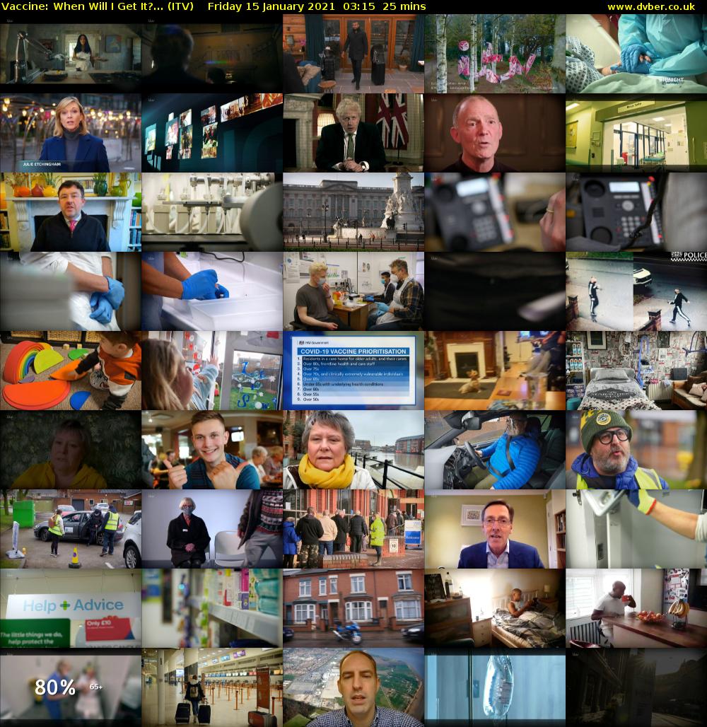 Vaccine: When Will I Get It?... (ITV) Friday 15 January 2021 03:15 - 03:40