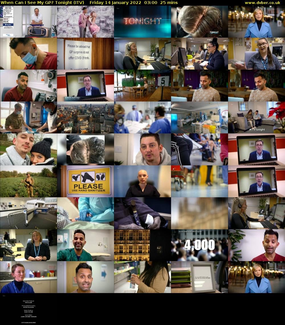 When Can I See My GP? Tonight (ITV) Friday 14 January 2022 03:00 - 03:25