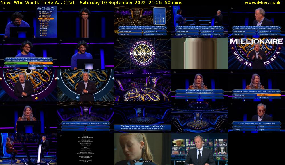 Who Wants To Be A... (ITV) Saturday 10 September 2022 21:25 - 22:15