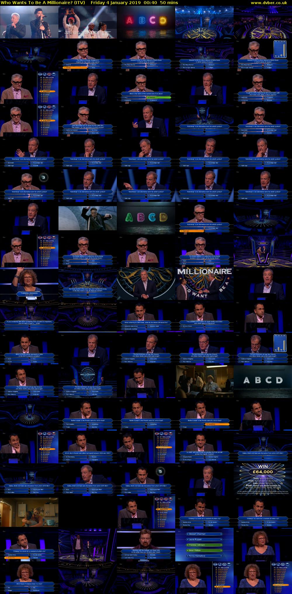 Who Wants To Be A Millionaire? (ITV) Friday 4 January 2019 00:40 - 01:30