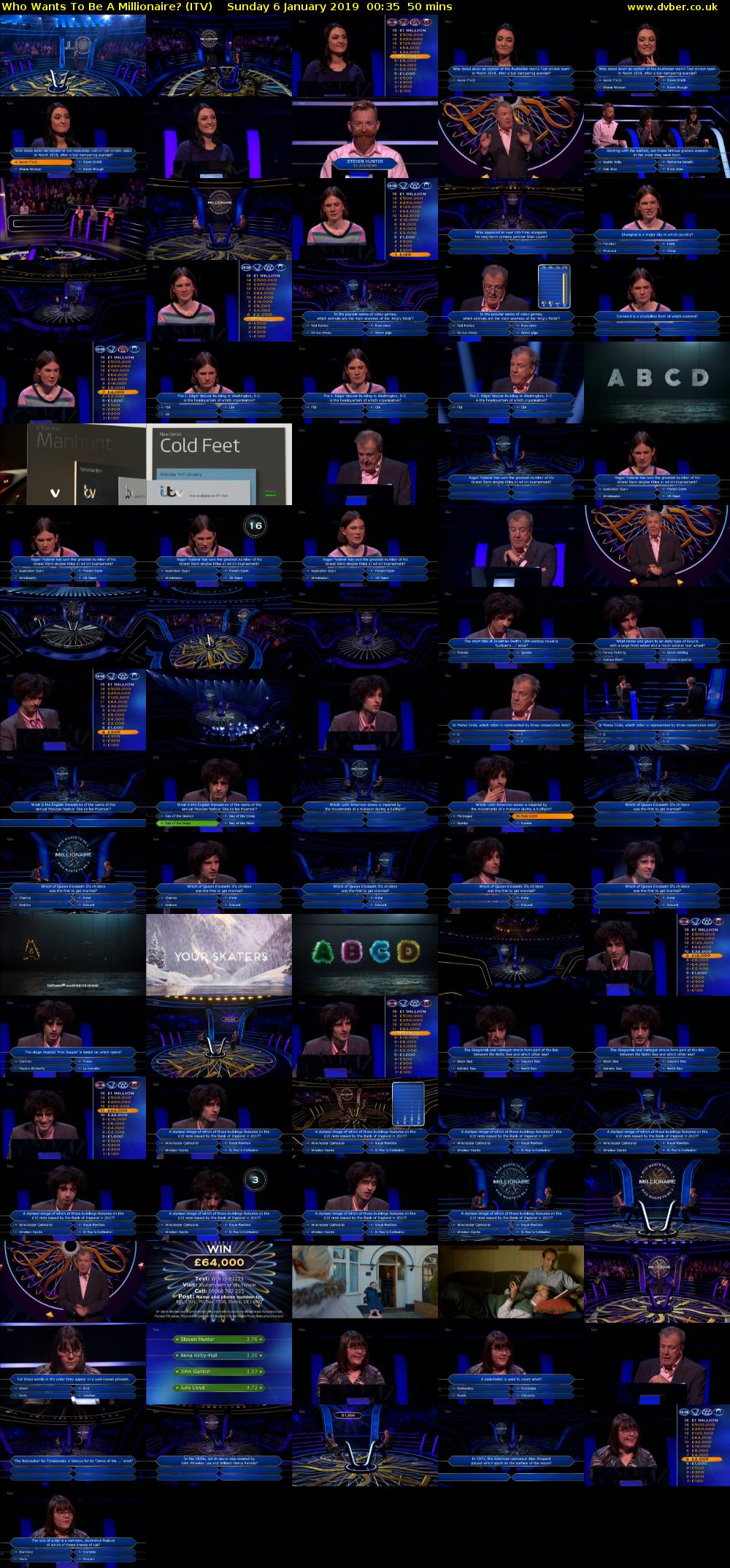 Who Wants To Be A Millionaire? (ITV) Sunday 6 January 2019 00:35 - 01:25