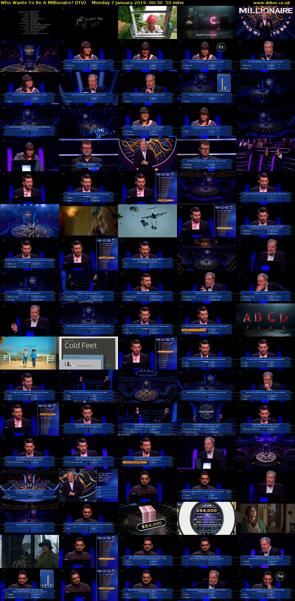Who Wants To Be A Millionaire? (ITV) Monday 7 January 2019 00:30 - 01:20