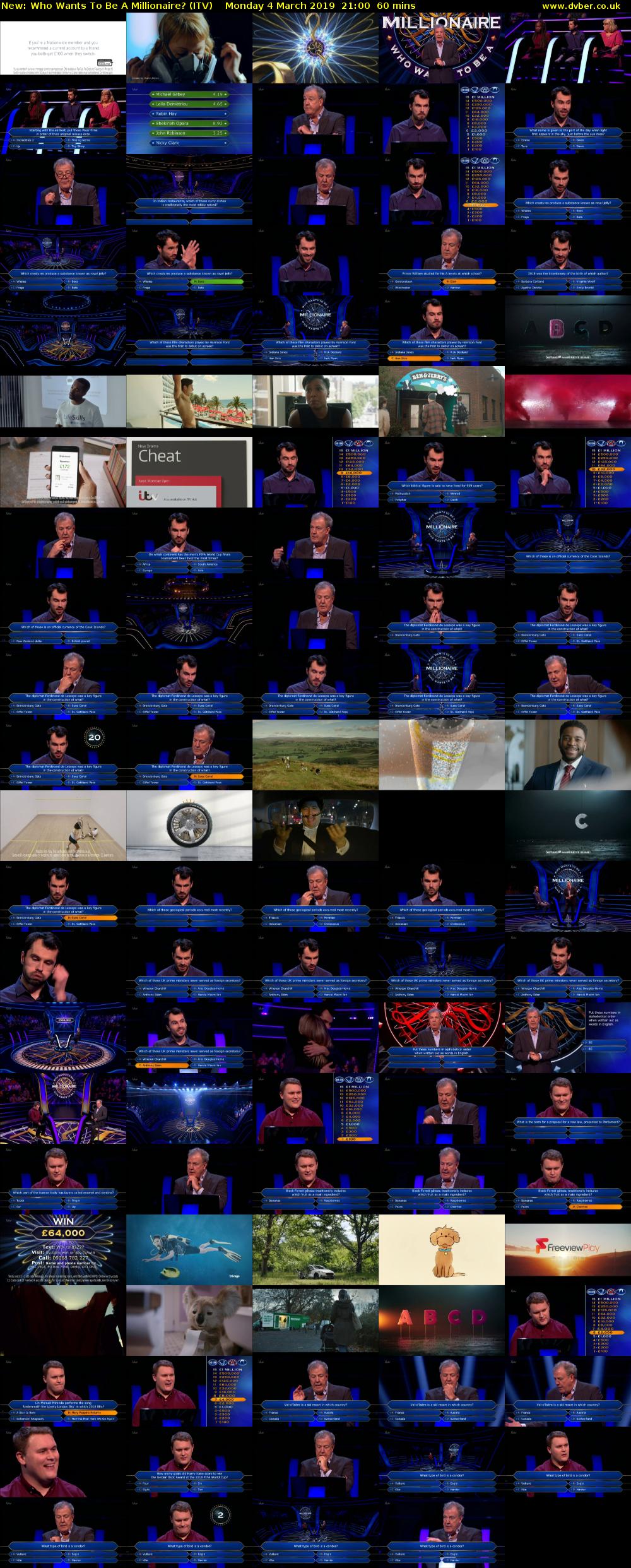 Who Wants To Be A Millionaire? (ITV) Monday 4 March 2019 21:00 - 22:00