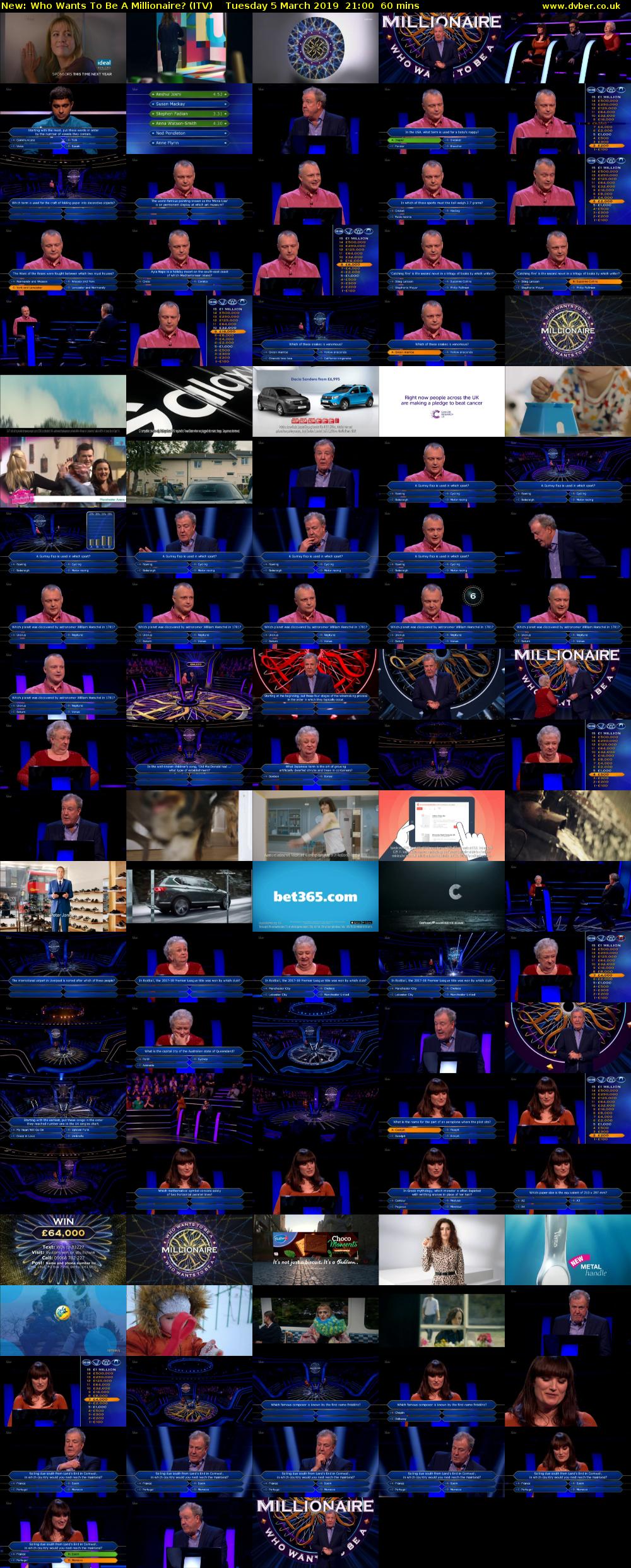 Who Wants To Be A Millionaire? (ITV) Tuesday 5 March 2019 21:00 - 22:00