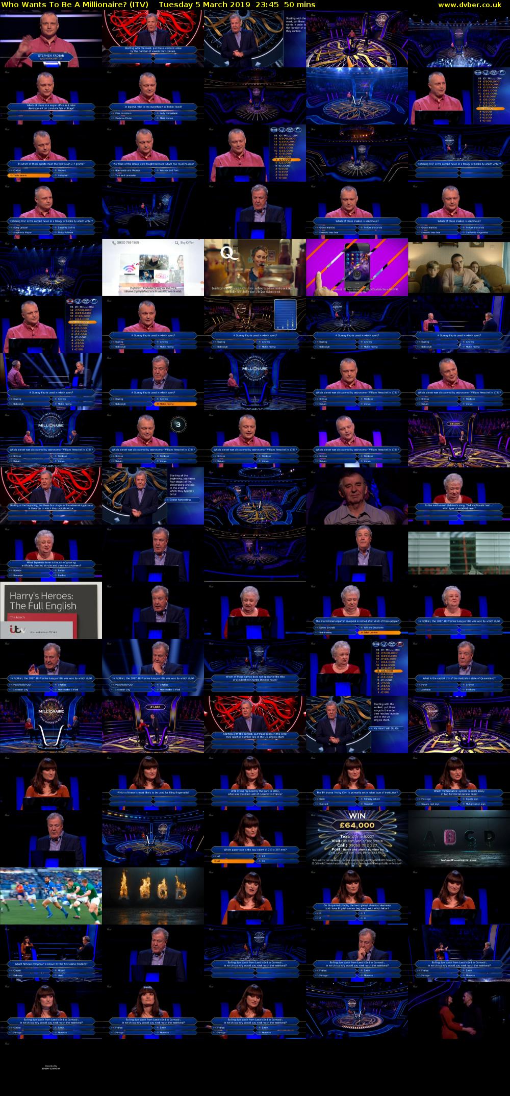 Who Wants To Be A Millionaire? (ITV) Tuesday 5 March 2019 23:45 - 00:35