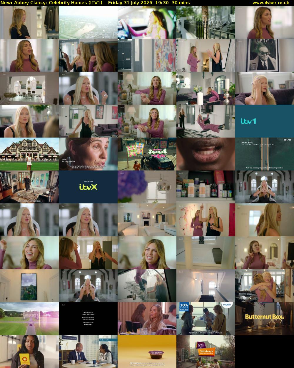 Abbey Clancy: Celebrity Homes (ITV1) Friday 31 July 2026 19:30 - 20:00