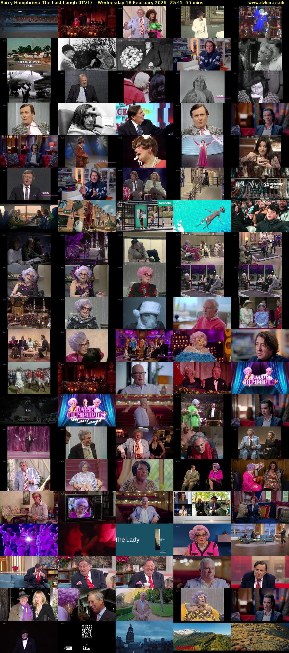 Barry Humphries: The Last Laugh (ITV1) Wednesday 18 February 2026 22:45 - 23:40