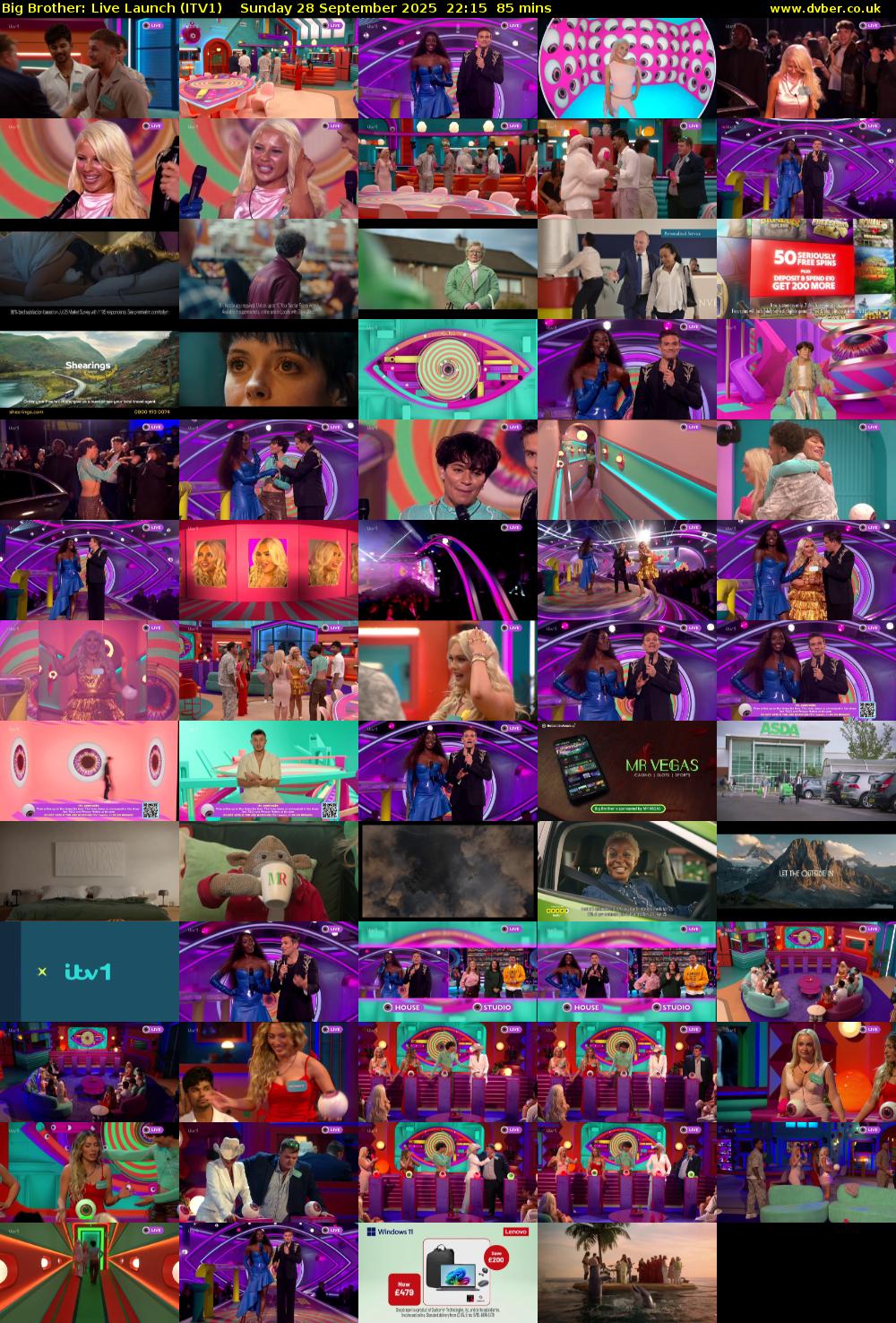 Big Brother: Live Launch (ITV1) Sunday 28 September 2025 22:15 - 23:40