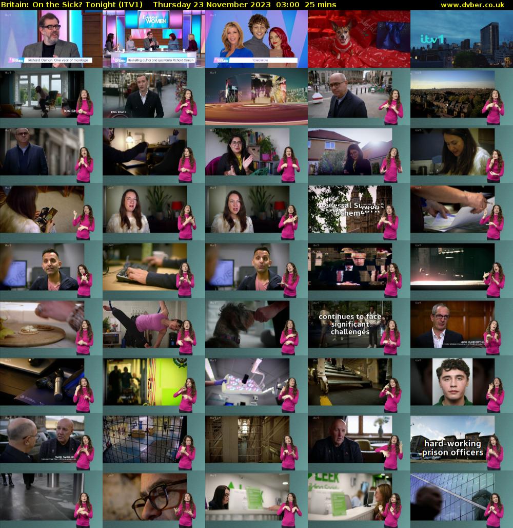 Britain: On the Sick? Tonight (ITV1) Thursday 23 November 2023 03:00 - 03:25