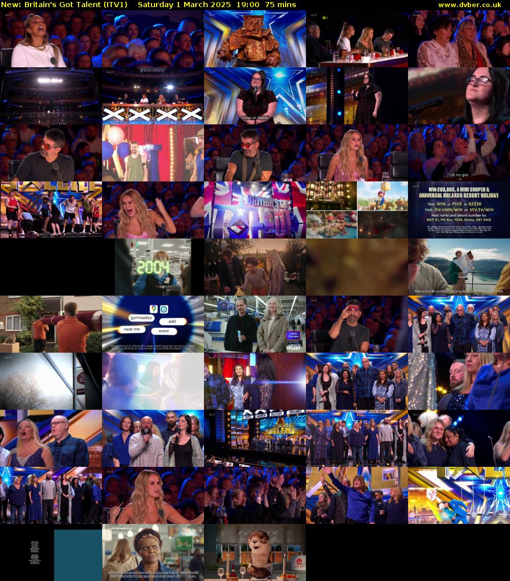 Britain's Got Talent (ITV1) Saturday 1 March 2025 19:00 - 20:15